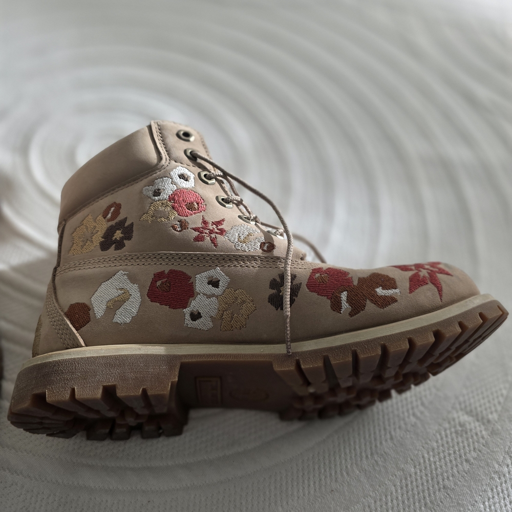 Timberland Floral Embroidered Combat Boots - Tan, Red, Brown, Cream - Picture 3 of 10